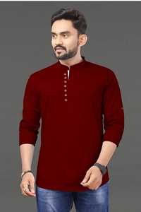 100% Cotton Indian Handmade Traditional Short Kurta Stylish O-neck Full Sleeve <b>Men</b> Short Kurta - Product Image 5