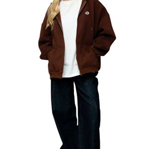 Wholesale Oversized Zip Up <b>Hoodies</b> Women Custom Logo <b>Fleece</b> 100% Cotton Heavyweight <b>fleece</b> Casual Streetwear Hooded Sweatshirts - Product Image 6