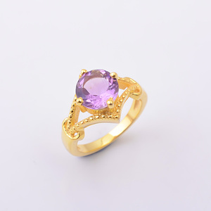 แหวนชุบทองประดับอเมทิสต์ธรรมชาติสำหรับผู้หญิง |   แหวนค็อกเทลดีไซน์เนอร์ทำมือประดับพลอยรูปไข่สีม่วง - Product Image 2