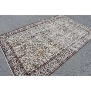 Alfombra turca Vintage Beige Marrón 5,7X8,9 FT Tejido plano de lana con patrón de retazos para decoraciones de sala de estar - Product Image 2