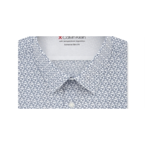 Camicia da Uomo Calvin Klein Extra Slim Fit in Popeline Blu Navy-Bianco Stampato Taglia XL con Proprietà Termoregolanti ed Elasticizzata - Product Image 2