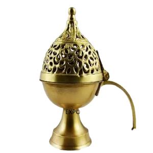 Modern Pure Brass Round Shape <b>Incense</b> Burner Antique Iron Metal Wire Handle Latest Design Beaded Decorative Bakhoor Burner - Product Image 1