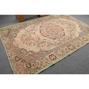 Alfombra turca de área grande, diseño clásico de retazos rosa y verde, alfombra grande de lana rectangular abstracta de 6x9 pies para adolescentes que viven en látex - Product Image 2