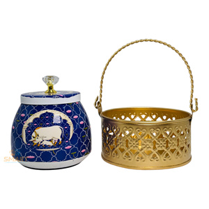 Pot de fruits secs imprimé Pichwai en fer avec panier pour le stockage décoratif des aliments et les cadeaux - Product Image 3