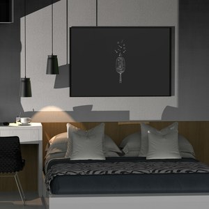 Ensemble de mobilier d'hôtel design noir et blanc laqué, comprenant une tête de lit moderne, un bureau et des tables de chevet - Product Image 1