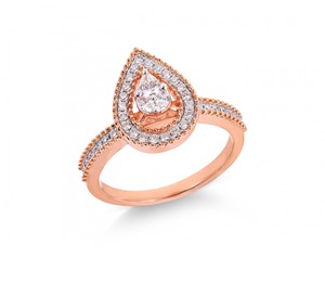 Anillo de Oro Sólido de 14K con Halo de Diamantes en Forma de Lágrima, Corte Redondo, Opciones de Diamantes Cultivados en Laboratorio y Naturales, Color D a G, Claridad IF a SI2, Joyería - Product Image 6