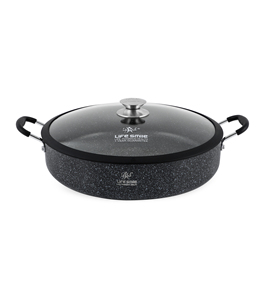 Casserole peu profonde en granit de qualité supérieure avec couvercle en verre et bord en silicone - Product Image 1