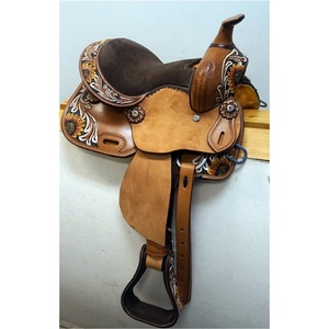 Selle occidentale pour enfants en cuir véritable de haute qualité avec ensemble de clous Conception florale de tournesol usinée et incurvée Meilleur prix - Product Image 1