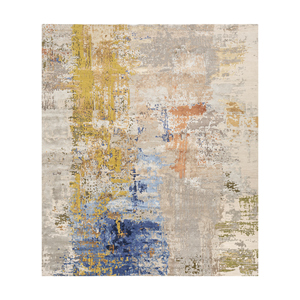 Alfombra Kavi Gris Negra de Lana y Seda de Bambú Anudada a Mano, Diseño Moderno Abstracto, 9x12, para Sala de Estar, 10mm, Error Project Esk-439 - Product Image 1