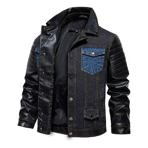 Veste en jean pour homme sur mesure, 100% coton, écologique, coupe-vent, respirante, antibactérienne, manches en cuir, denim délavé à l'acide - Product Image 3