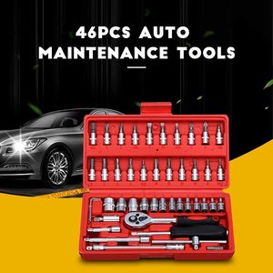 Jeu de douilles en acier au chrome-vanadium 46 pièces avec mallette de transport, clés hexagonales et clé à cliquet pour usage domestique - Product Image 2