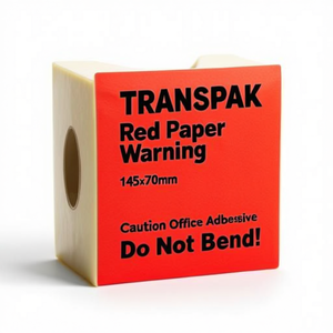 TRANSPAK <b>Red</b> <b>Paper</b> Warning Labels 145x70mm Dimensions Office Adhesive Tape Caution Do Not Bend - Product Image 2