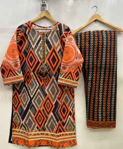 กางเกงเคอร์ติ2ชิ้นผ้าฝ้ายสำหรับผู้หญิงคอลเลคชั่นใหม่ลูกไม้เคอร์ติสแบบลำลองดีไซน์ใหม่ล่าสุดสำหรับมุสลิม - Product Image 4