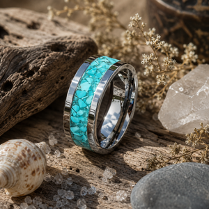 Bague Turquoise Bay River 8 mm de large avec pierre précieuse ronde bleue en argent sterling 925, pierre de naissance de décembre, bijoux en turquoise - Product Image 1