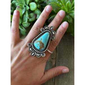 Natural Royston Turquoise <b>Sterling</b> <b>Silver</b> <b>Adjustable</b> Statement <b>Ring</b> - Product Image 2