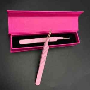 Pinzas para pestañas injertadas con caja, acero inoxidable sostenible, ángulo de 90 /45 grados, pinzas para extensión de pestañas recubiertas de Color personalizado - Product Image 2
