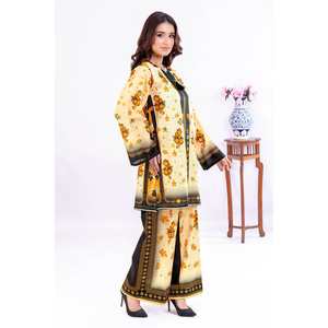 Traje de dos piezas sin coser de muselina estampada TLP-52021, talla grande, con estampado floral y liso, ligero, para eventos formales diurnos, talla XS, con cremallera. - Product Image 4