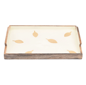Plateau de service en bois de manguier imprimé attrayant en laiton AK avec poignée multicolore pour Table à manger/Accents d'ustensiles de cuisine - Product Image 1