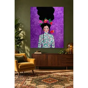 Impression sur toile Fida avec fond violet, fille avec couronne de fleurs et tresses - Product Image 5