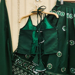 Shoryam Fashion Best Seller Green Sequin Girls Floor-Length Regular Fit Lehenga Choli Dupatta |   Nouveauté, qualité supérieure - Product Image 3