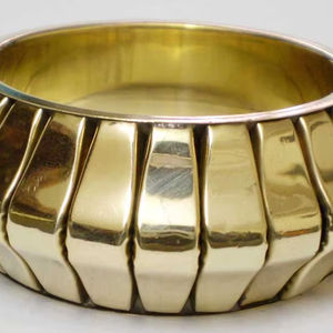 Luxury Vertical Ribbed Segmented Gold Plated <b>Copper</b> Bangle <b>For</b> <b>Women</b> Trendy Wide Statement Cuff <b>Bracelet</b> Elegant High Polish - Product Image 1