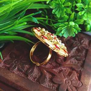 Efulgenz indien Antique rond cristal Faux Kundan réglable grande bague pour femmes indien grossiste bijoux pour femmes - Product Image 5