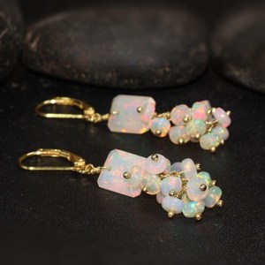Ethiopian Multifire White Fire Opal Beaded Earrings Natural Fire Opal Dangle Handmade 925 Sterling Silver Gold <b>Anniversary</b> Gift - Product Image 3