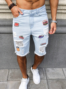 Pantalones cortos de mezclilla rasgados personalizados para hombre, pantalones vaqueros ajustados, estilo vaquero destruido con lavado vintage, ropa de calle informal, ropa de verano al por mayor - Product Image 5