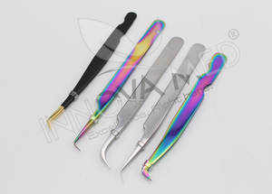 Pinzas para extensión de pestañas de acero inoxidable color azul 45 °   90 °   Pinzas para Pestañas en Forma de L, Herramientas de Belleza Profesionales para Artistas de Pestañas - Product Image 5