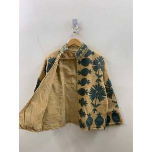 Veste en coton gaufré brodée à la main pour femmes, Golden Suzani - Product Image 3