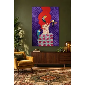 Impression sur toile de la femme aux cheveux roux Fida et des toucans - Product Image 1
