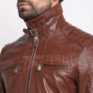 Chaqueta de piel de oveja original de la mejor calidad para hombre, último diseño vintage, estilo motorista de cuero genuino para invierno OEM - Product Image 5