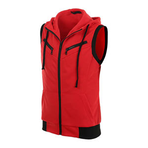 Red Color 2025 Wholesale Full Zipper Men <b>Sleeveless</b> Gym <b>Hoodies</b> Cotton Blended Men <b>Sleeveless</b> Gym <b>Hoodies</b> - Product Image 3