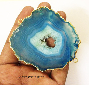 Colgantes de ágata azul con forma de rebanada de Geoda, venta al por mayor, chacra, collares de ágata, venta de ajayra, cristales, exportación, India - Product Image 2