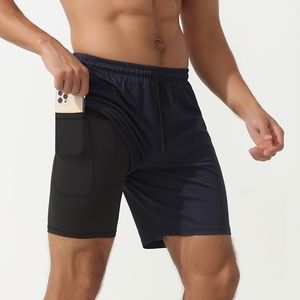 Expédition DDP Nouveau pantalon en polyester garçon sans couture Compression Run Gym Shorts avec poches zippées Expédition DDP - Product Image 1