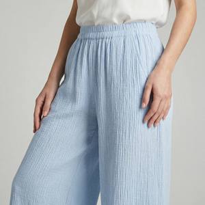 Pantalones Anchos de Verano con Cintura Elástica y Bolsillos, Transpirables, Largos hasta el Tobillo, de Gasa de Algodón 85% Lyocell - Product Image 3