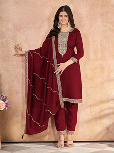 VICHITRA BLOOMING SILK COLLECTION Ropa de fiesta india y pakistaní Conjunto de ropa para adultos-Top Pant Dupatta - Product Image 6