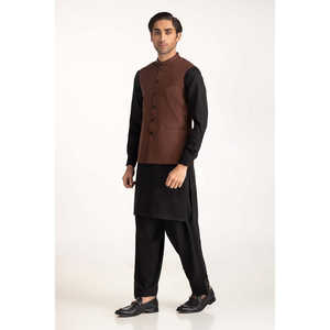 Chaleco Bordado Marrón para Hombre, Ropa Exterior Formal a Prueba de Viento, Logotipo Personalizado Disponible, Tallas Grandes Disponibles, Lona, Poliéster, Tejido de Punto - Product Image 2