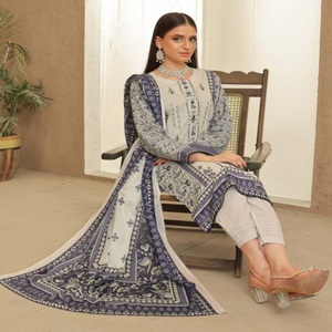 Traje moderno de tres piezas Salwar Kameez para mujer, vestido de Panjabi paquistaní bordado en el césped de algodón diseñado por Bin Hameed Vol MAYA - Product Image 3