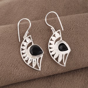 Women’s 925 Sterling Silver Bohemian Drop <b>Earrings</b> Geometric Pattern <b>Black</b> Onyx Bezel Set Handmade <b>Dangle</b> <b>Earrings</b> Everyday - Product Image 6