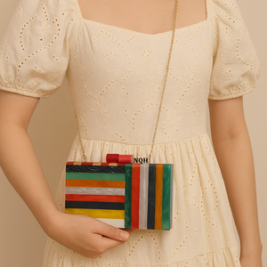 Bolso de Mano de Lujo Hecho a Mano, Duradero y Ecológico, de Madera y Resina, con Diseño Geométrico Incrustado, Cadena Cruzada, Logotipo Personalizado, Bolso de Noche - Product Image 1