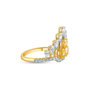 แหวนมงกุฎสีเหลืองทองหรูหราพร้อมเพชรสีเหลืองรูปไข่พราวเหมาะสำหรับการหมั้นในวันครบรอบแต่งงานจากอินเดีย - Product Image 3