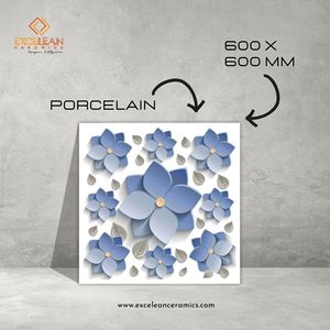 Carreaux de mur en porcelaine vitrifiée de fleur blanche bleue de haute qualité de 60x60 cm finition brillante pour la salle de bains résidentielle de luxe-Offre Spéciale! - Product Image 3