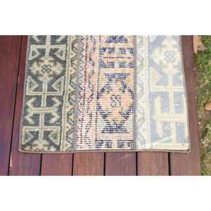 Alfombra Vintage de 1.7x2.3 pies, Alfombra Turca Pequeña, Alfombra Azul Gris Sólida - Product Image 5