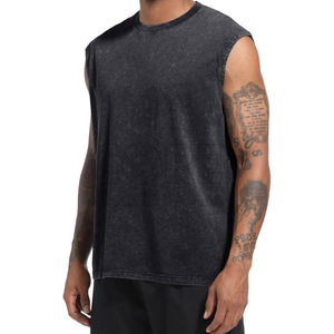 High Quality Custom Men's Sleeveless Gym Singlets Acid Wash Summer 100% Cotton Vintage Breathable <b>Tank</b> <b>Top</b> - Product Image 2