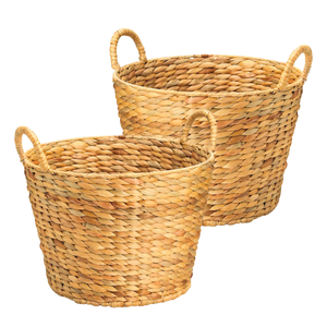 CESTA DE JACINTO DE AGUA tejida natural con marco y asas para el almacenamiento de ropa y el hogar - Product Image 1