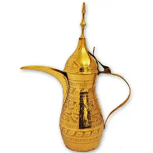 Handcrafted Tea Pot Dallah Superior Quality Long Spout Dallah Tea Pot Gold Plated Etching Design Tea Pot Supplier By India
