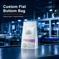 Sac à fond plat avec fermeture éclair et fenêtre, 2 kg, 70,55 oz, 4,41 lb, 140 microns, en PET/VMPET/NY/PE, finition mate vernie, pour sel de bain, violet/blanc/noir