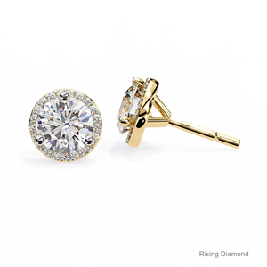 Pendientes de Halo de diamante cultivado en laboratorio de corte redondo de 1,1 quilates Regalo de aniversario de oro amarillo certificado CVD - Product Image 3