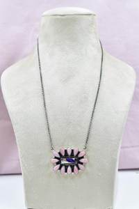 Hecho a mano púrpura Dalia turquesa Rosa ópalo collar 925 plata esterlina declaración racimo collar 18 pulgadas cadena ajustable - Product Image 2